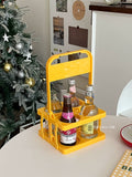 Pink girl heart picnic camping outdoor folding beverage beer handle basket, coffee milk tea portable storage basket