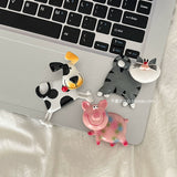 Cartoon Spring Shaking Head Animal Piglet Kitten, Cow, Resin Refrigerator Sticker