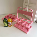 Pink girl heart picnic camping outdoor folding beverage beer handle basket, coffee milk tea portable storage basket