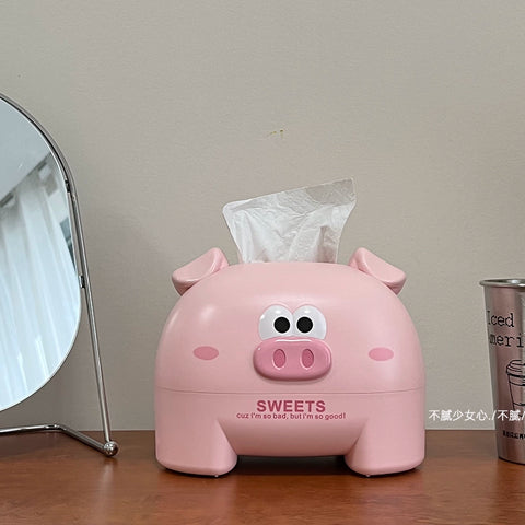 Creative cartoon piggy desktop tissue box ins wind living room dining table household coffee table cute pumping paper box roll paper tube
