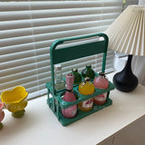 Pink girl heart picnic camping outdoor folding beverage beer handle basket, coffee milk tea portable storage basket