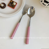 Red and white checkered tableware set