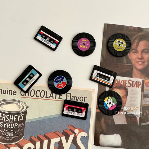 Mini retro refrigerator sticker vinyl record tape nostalgic light resin magnet sticker