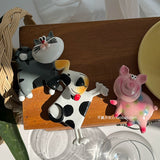 Cartoon Spring Shaking Head Animal Piglet Kitten, Cow, Resin Refrigerator Sticker