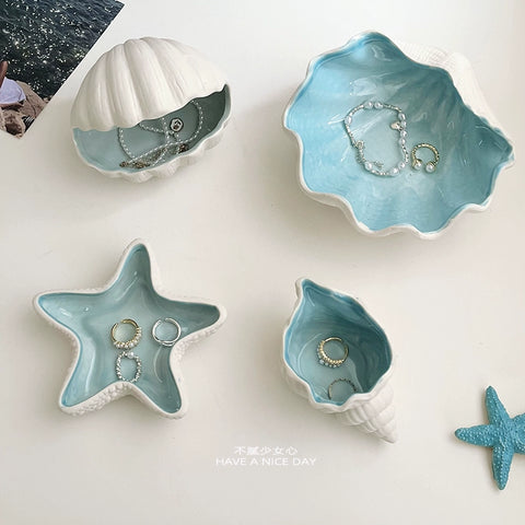 Ocean Style Jewelry Storage Box Shell Conch Starfish Ceramic Jewelry Box Tabletop Ornament Jewelry Storage Jewelry Box