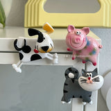 Cartoon Spring Shaking Head Animal Piglet Kitten, Cow, Resin Refrigerator Sticker