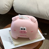 Creative cartoon piggy desktop tissue box ins wind living room dining table household coffee table cute pumping paper box roll paper tube