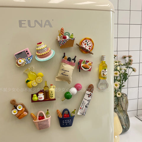 ins wind refrigerator sticker 3D three-dimensional creative magnetic sticker simulated food bread message sticker magnet photo background