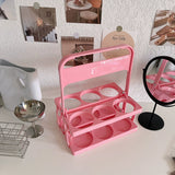 Pink girl heart picnic camping outdoor folding beverage beer handle basket, coffee milk tea portable storage basket