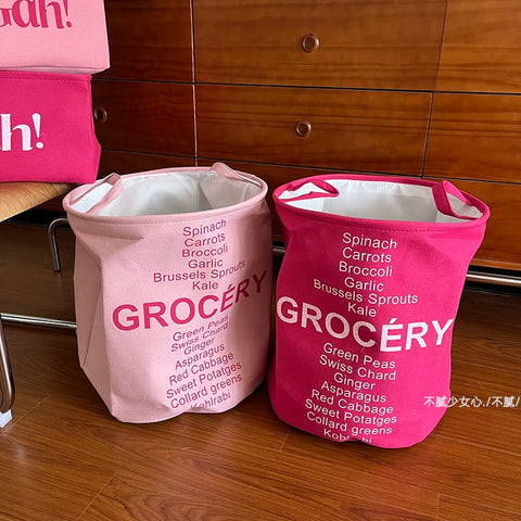 Pink household fabric cotton and linen dirty clothes basket large foldable waterproof dirty clothes storage basket toy basket storage bucket