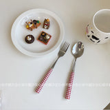 Red and white checkered tableware set